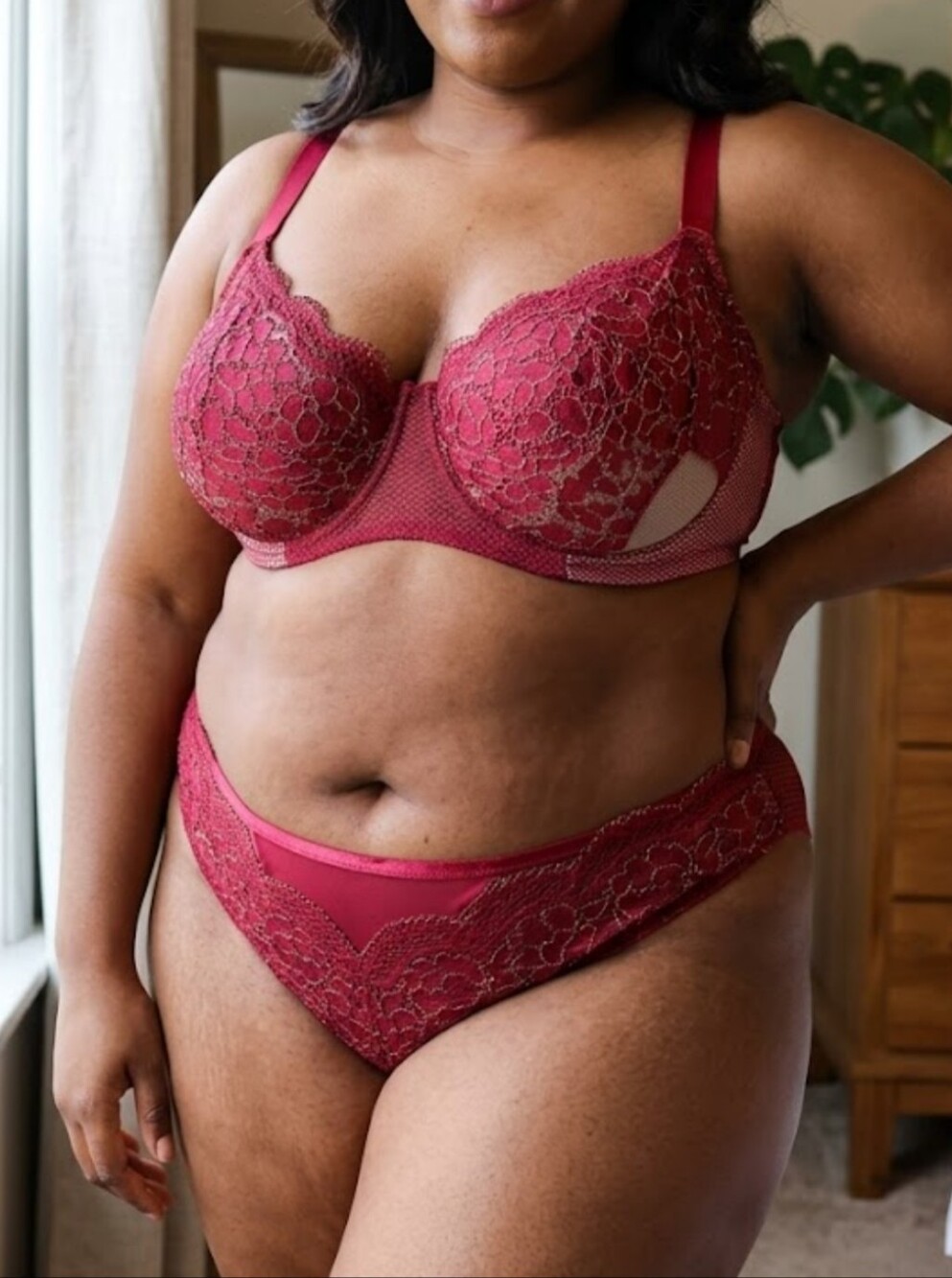 Adore Me Women's Lace Mesh Underwire Bra & Bikini Set Deep Wine sz 46DD. - Picture 16 of 16